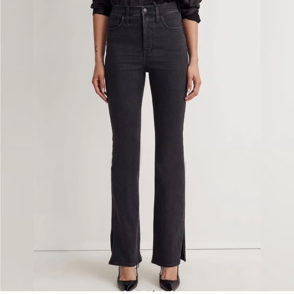 Madewell Roadtripper Skinny‎ Flare Jeans Black Side Slit High Rise Size 28